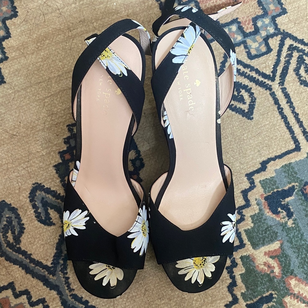 Kate Spade Black Daisy Wedge Sandals - Picture 2 of 7